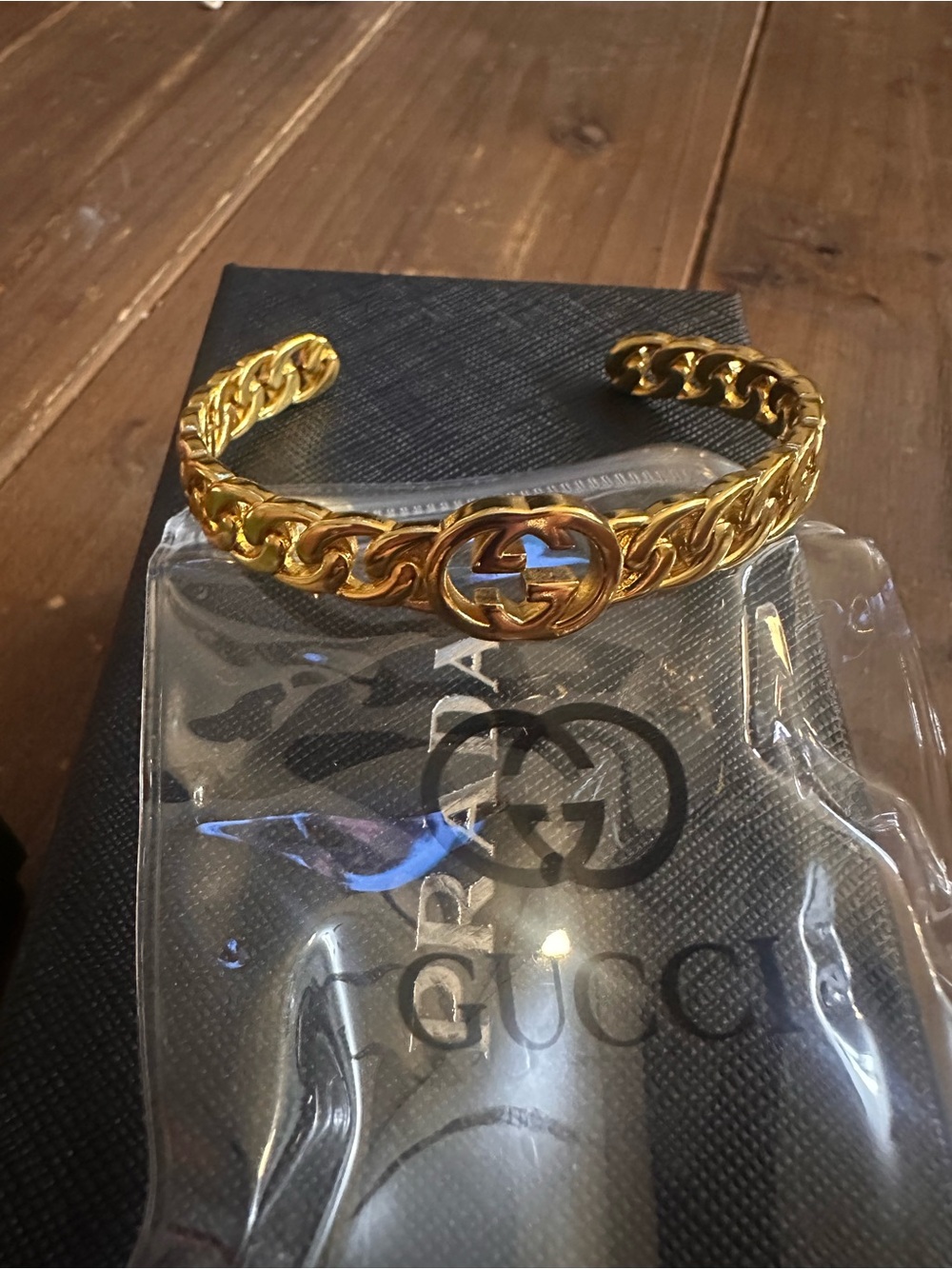 Fashion Gold Chain Link Cuff with Signature Double G
